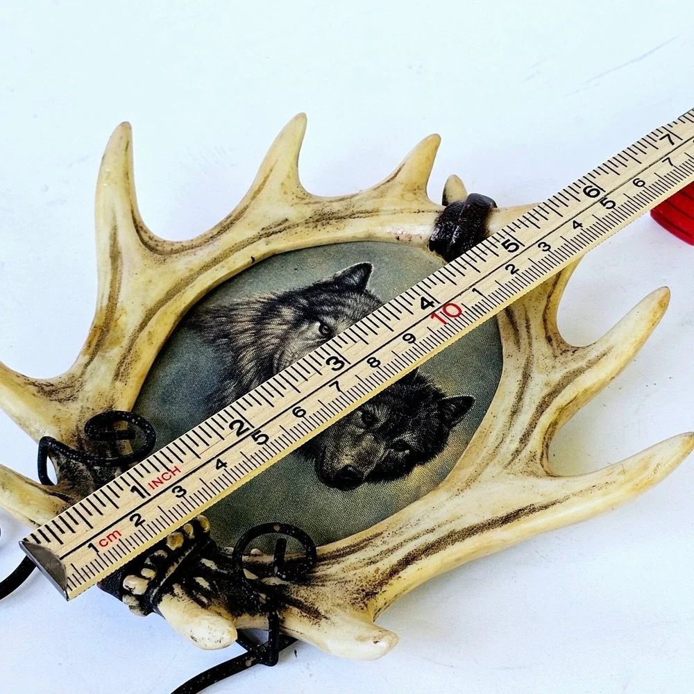 Rustic Western Wolf Antler Horn Photo Picture Frame Resin Leather Accents M537.1